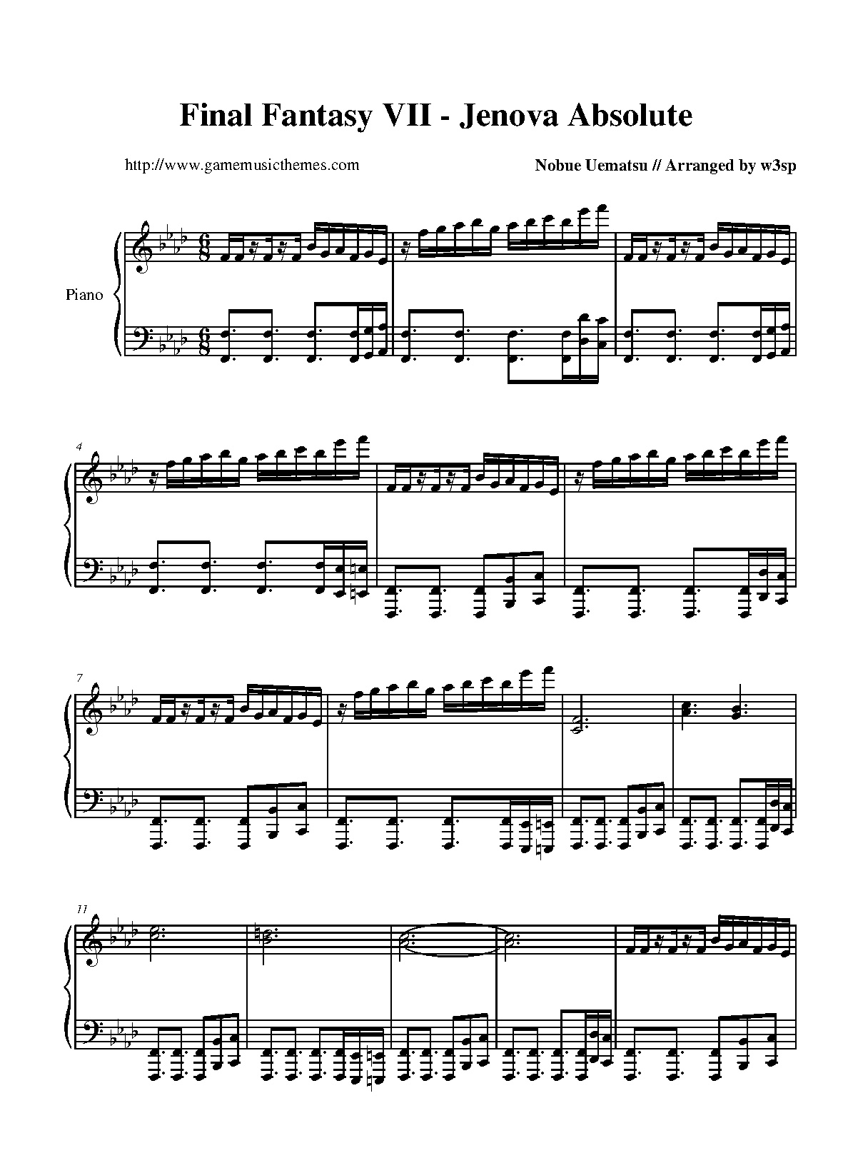 partition piano final fantasy 7