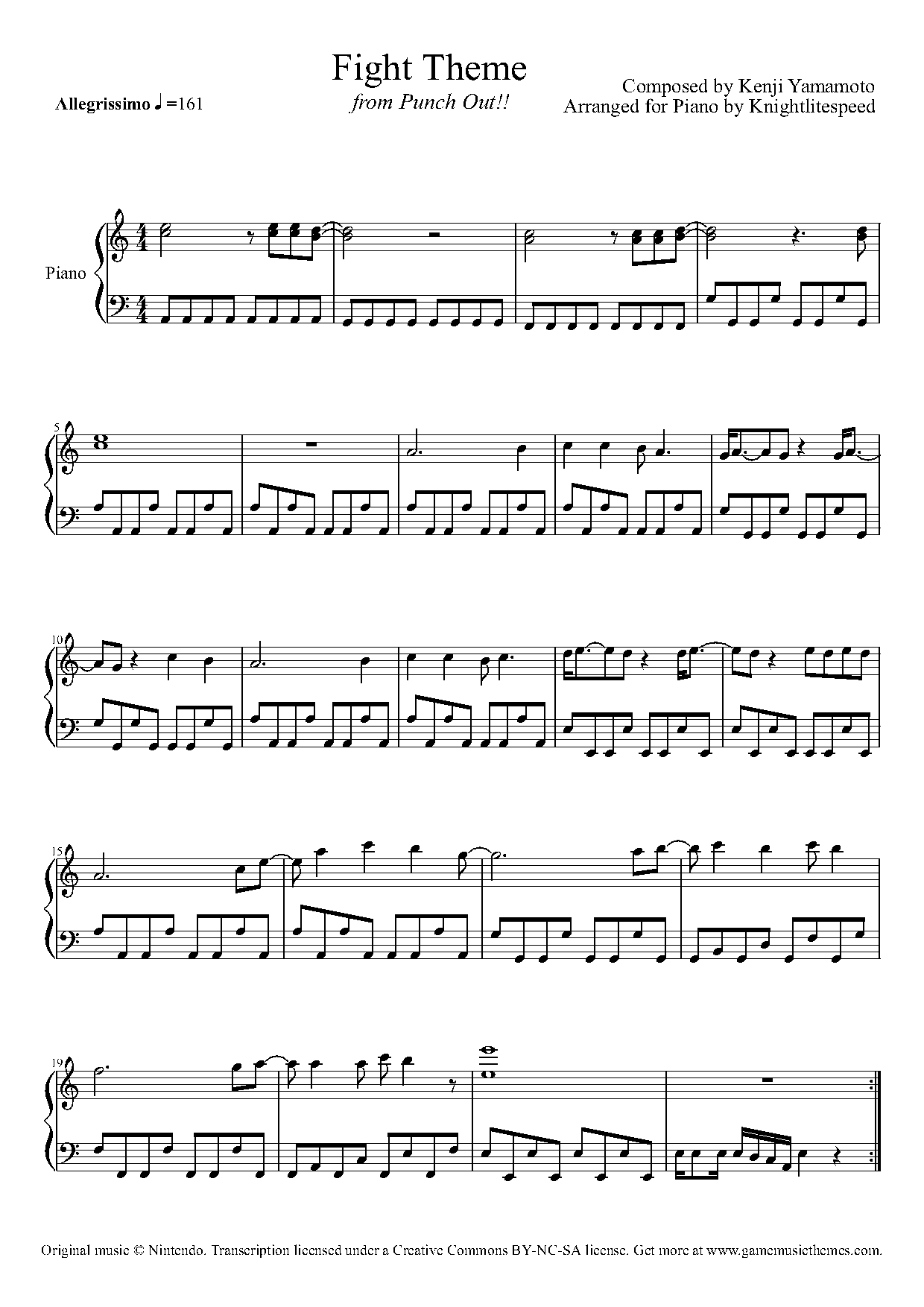 Game Music Themes Punch Out Sheet Music